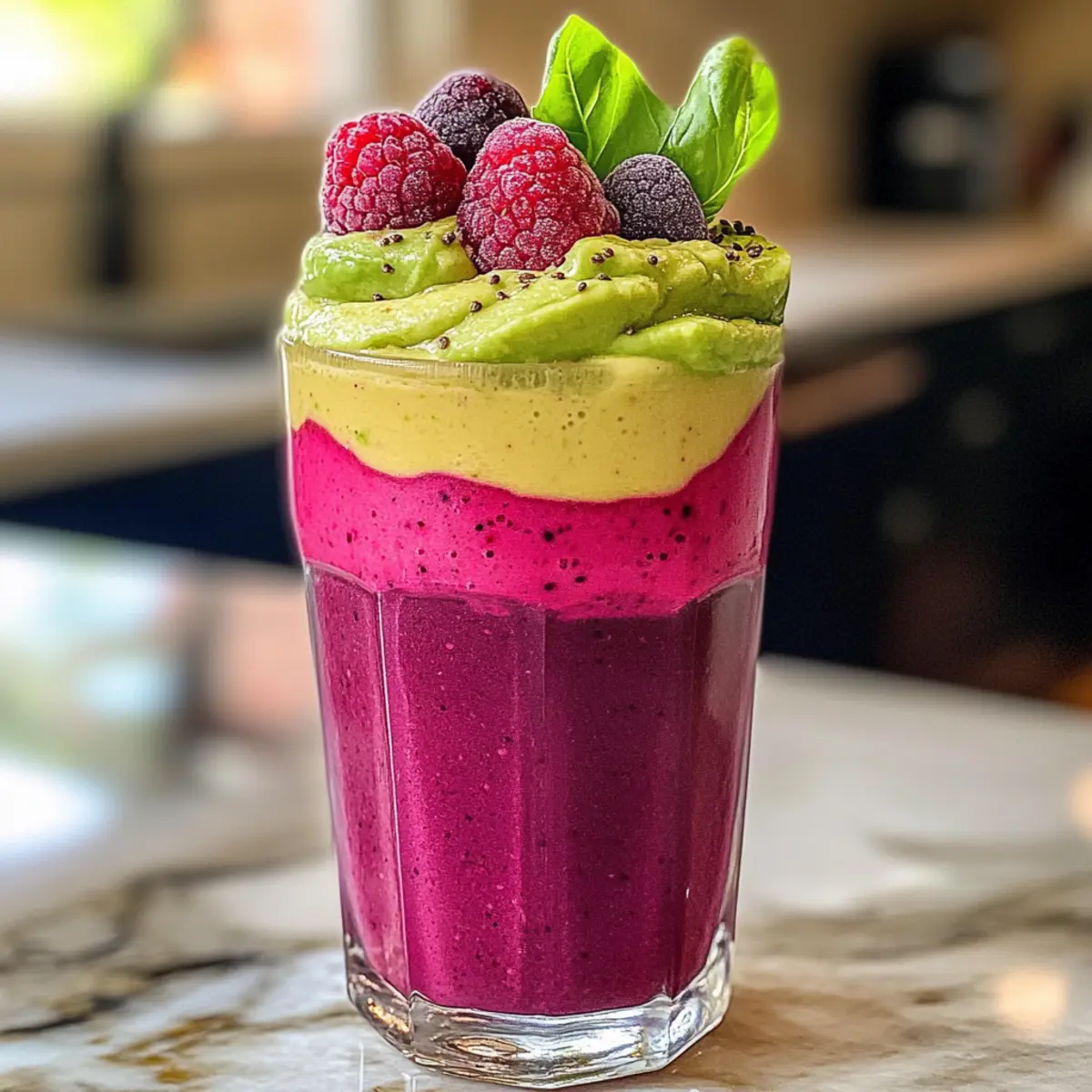 Beet Berry + Basil Avocado Layered Smoothie