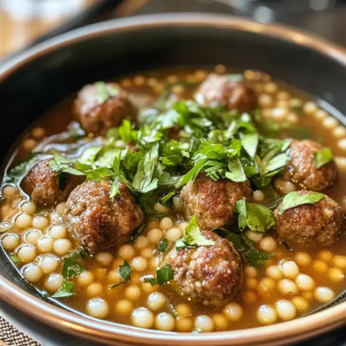 Mini Moroccan Meatball Couscous Soup